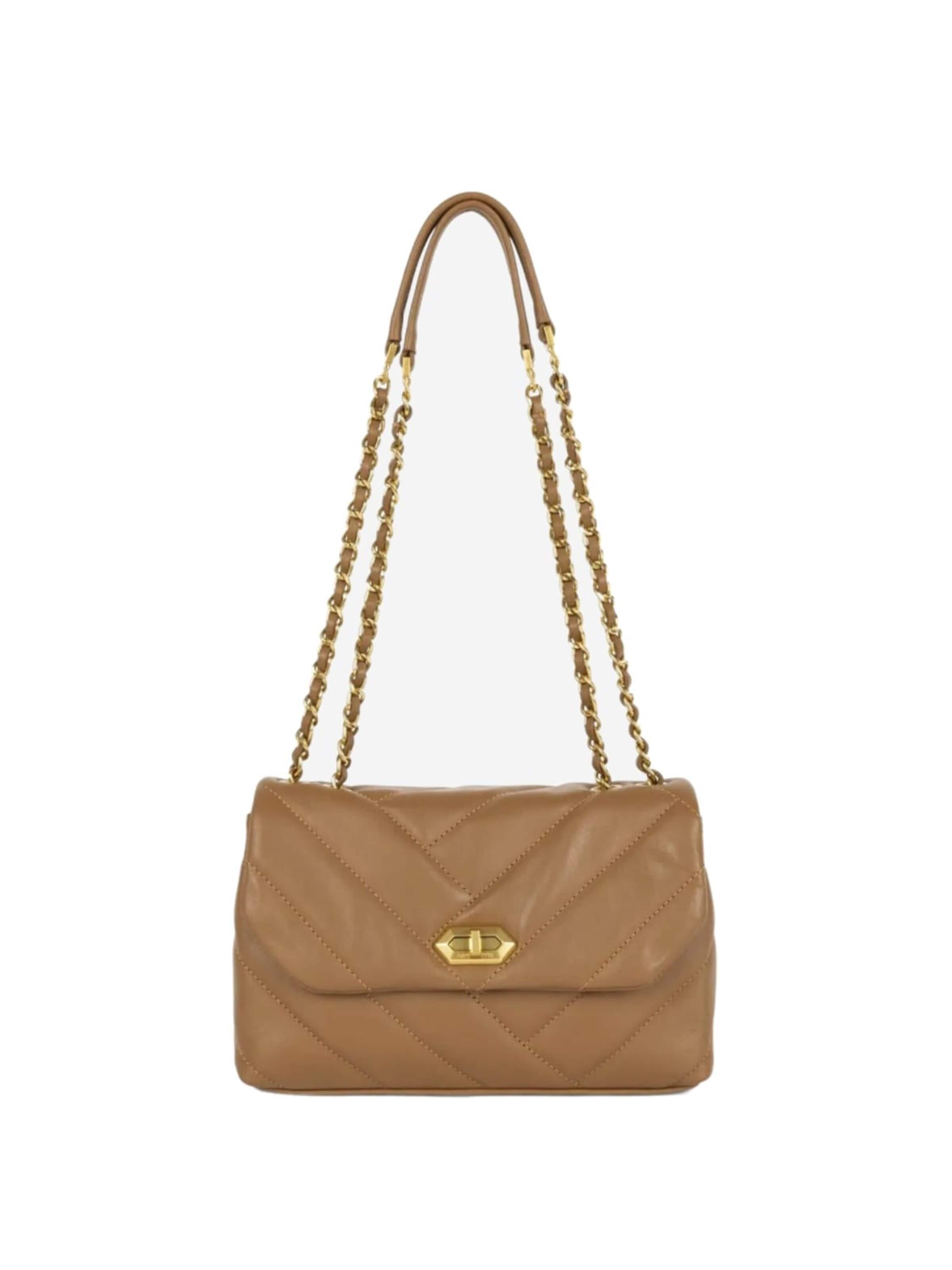 Sac bandoulière 'Lancaster Sac rabat cuir Soft Matelassé Camel' LANCASTER Paris en marron : devant