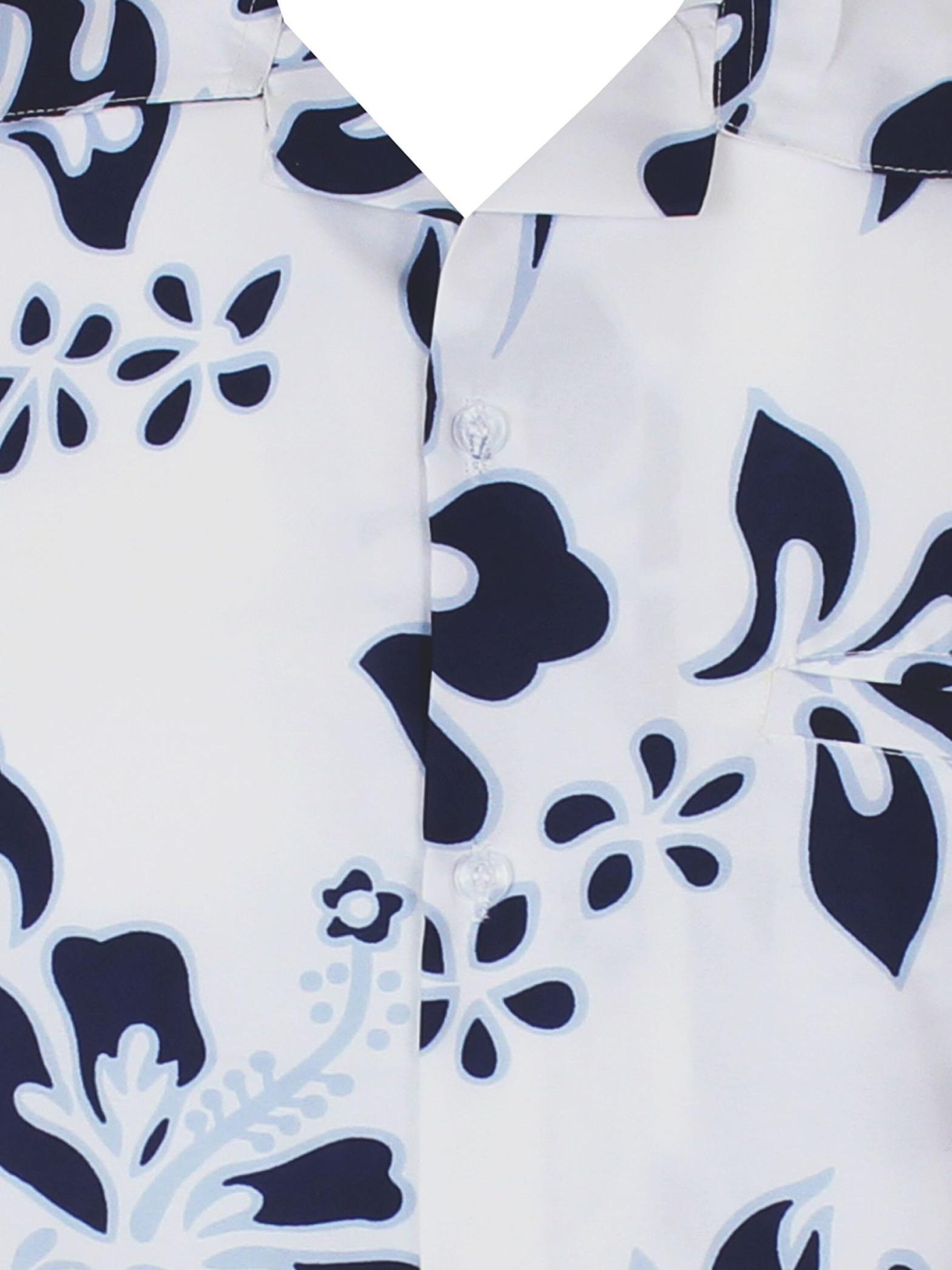 King Kameha Shirt 'Hibiscus White Line'‌‌ in Blau