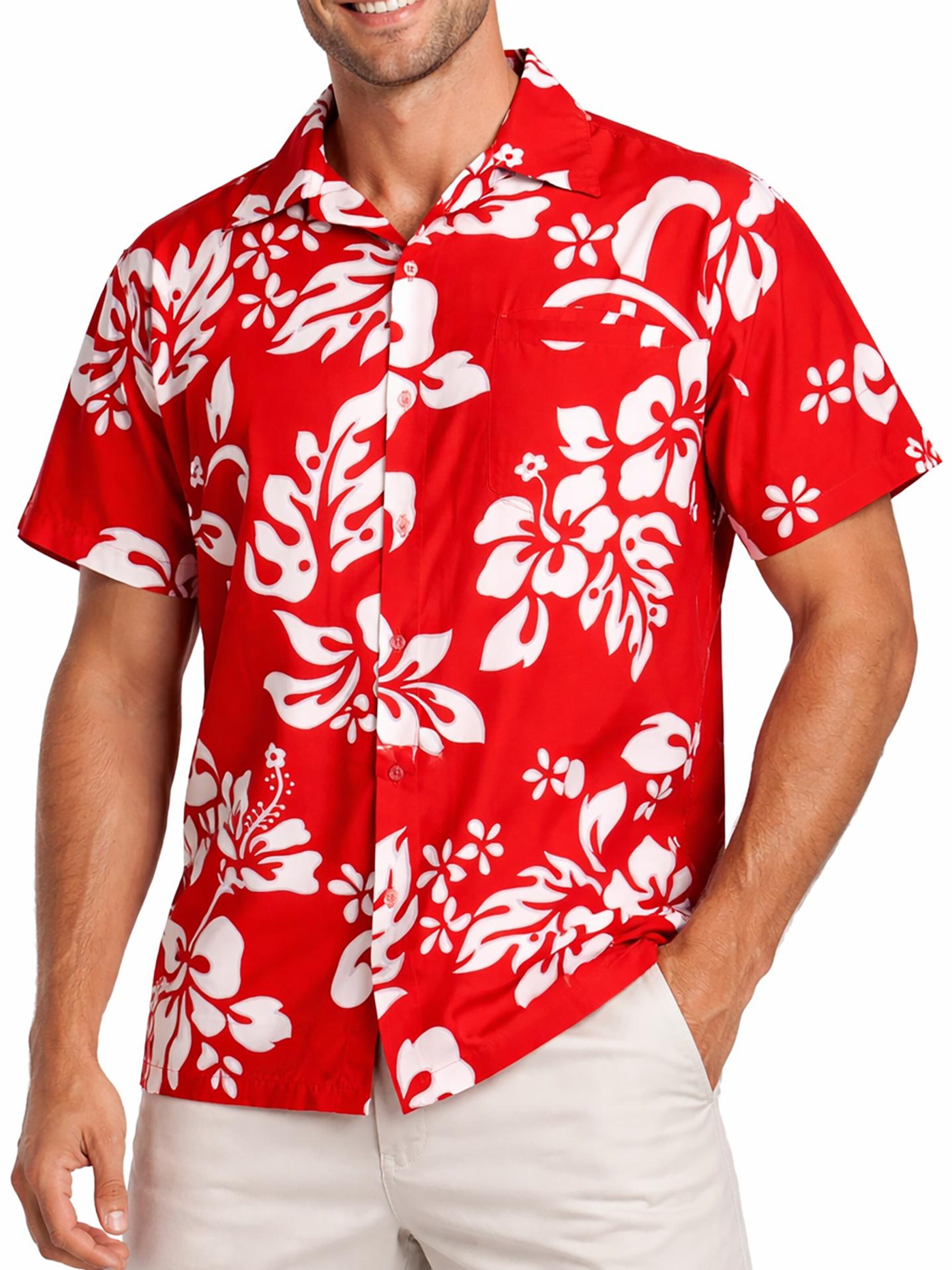 King Kameha Shirt 'Hibiscus'‌ in Rot