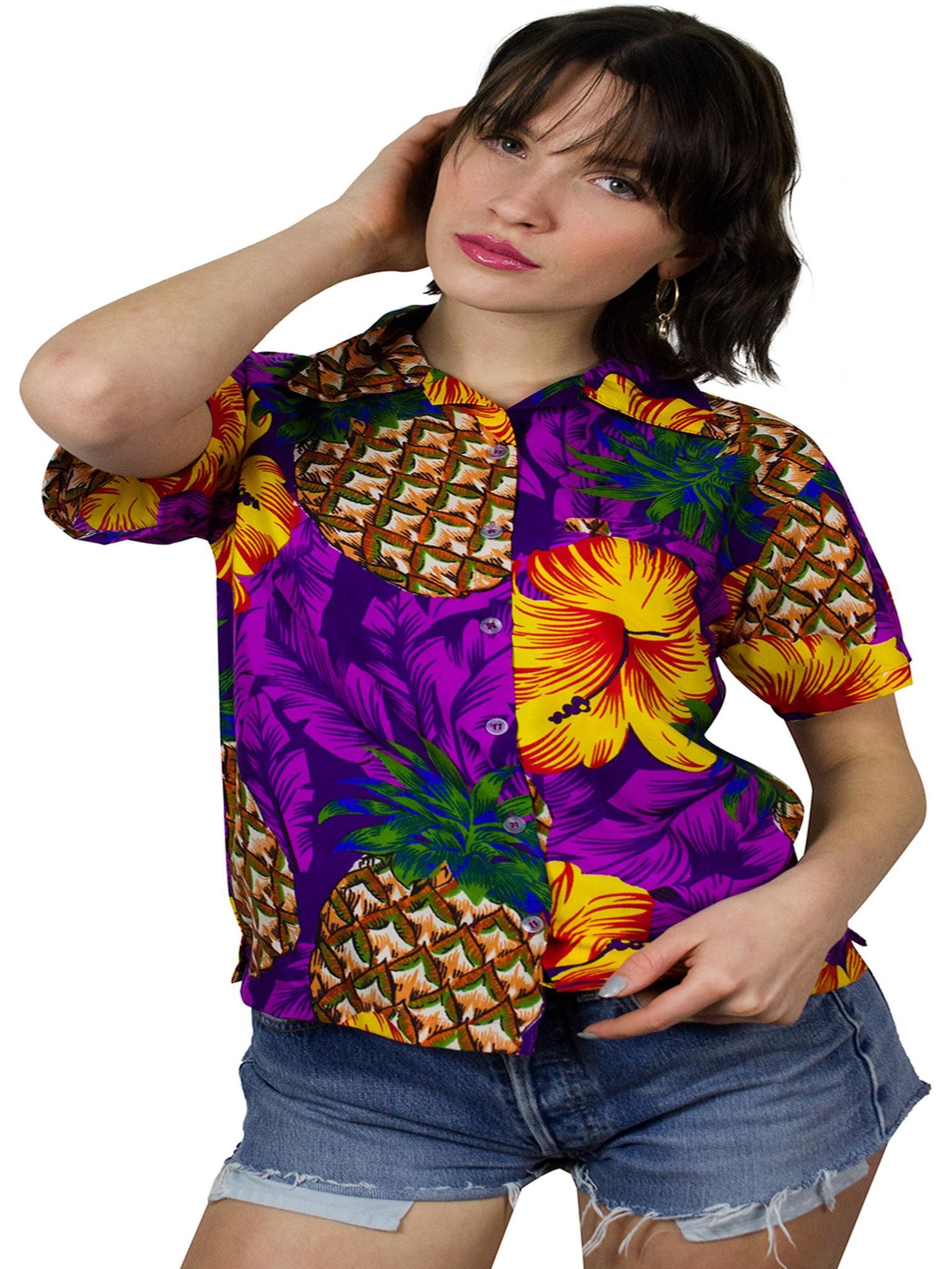 King Kameha Bluse 'Pineapple Hibiscus'‌‌‌‌‌ in Lila