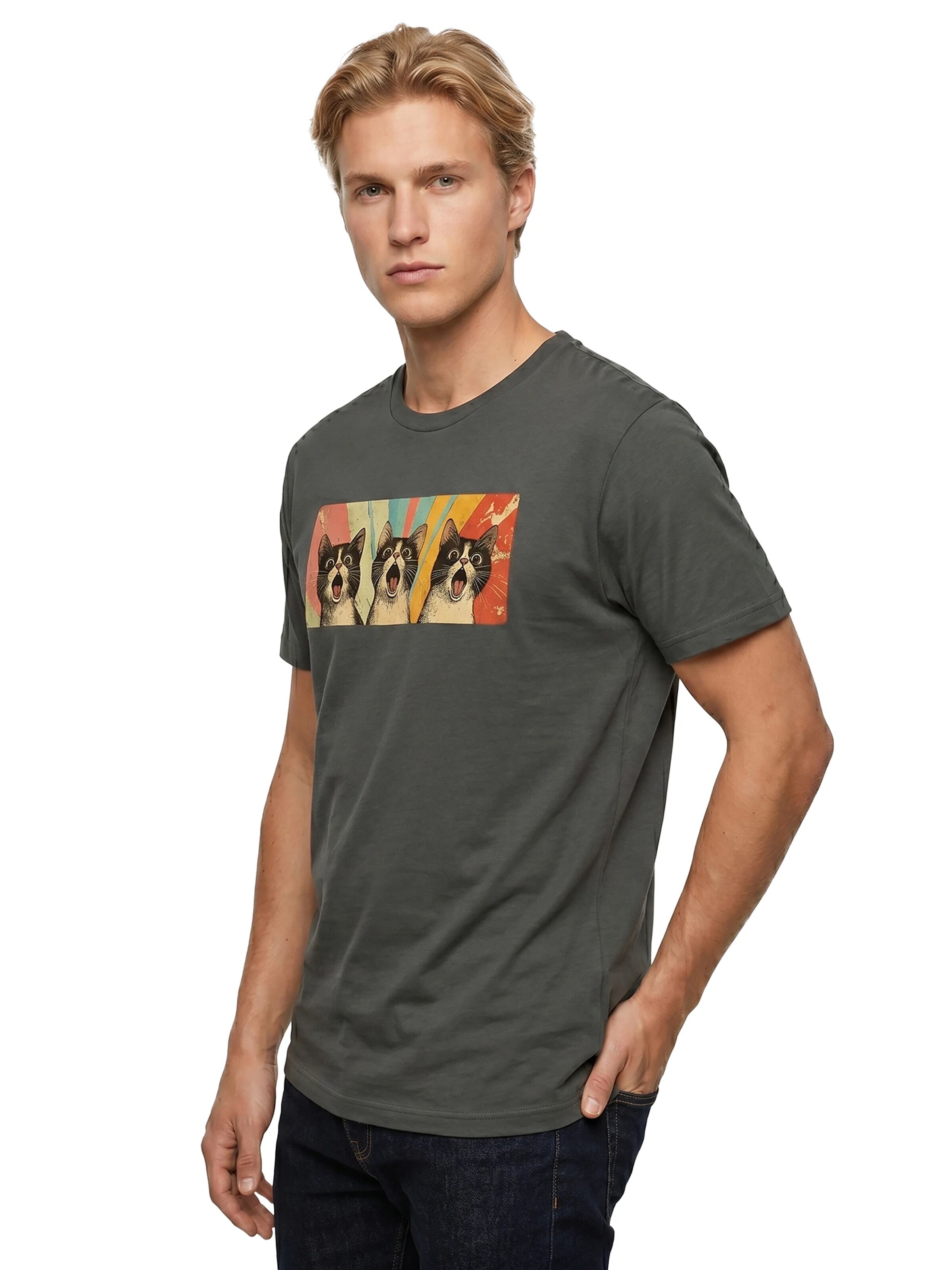 MAKAYA Shirt 'Panic-Cats'‌‌‌‌‌‌‌ in Grau