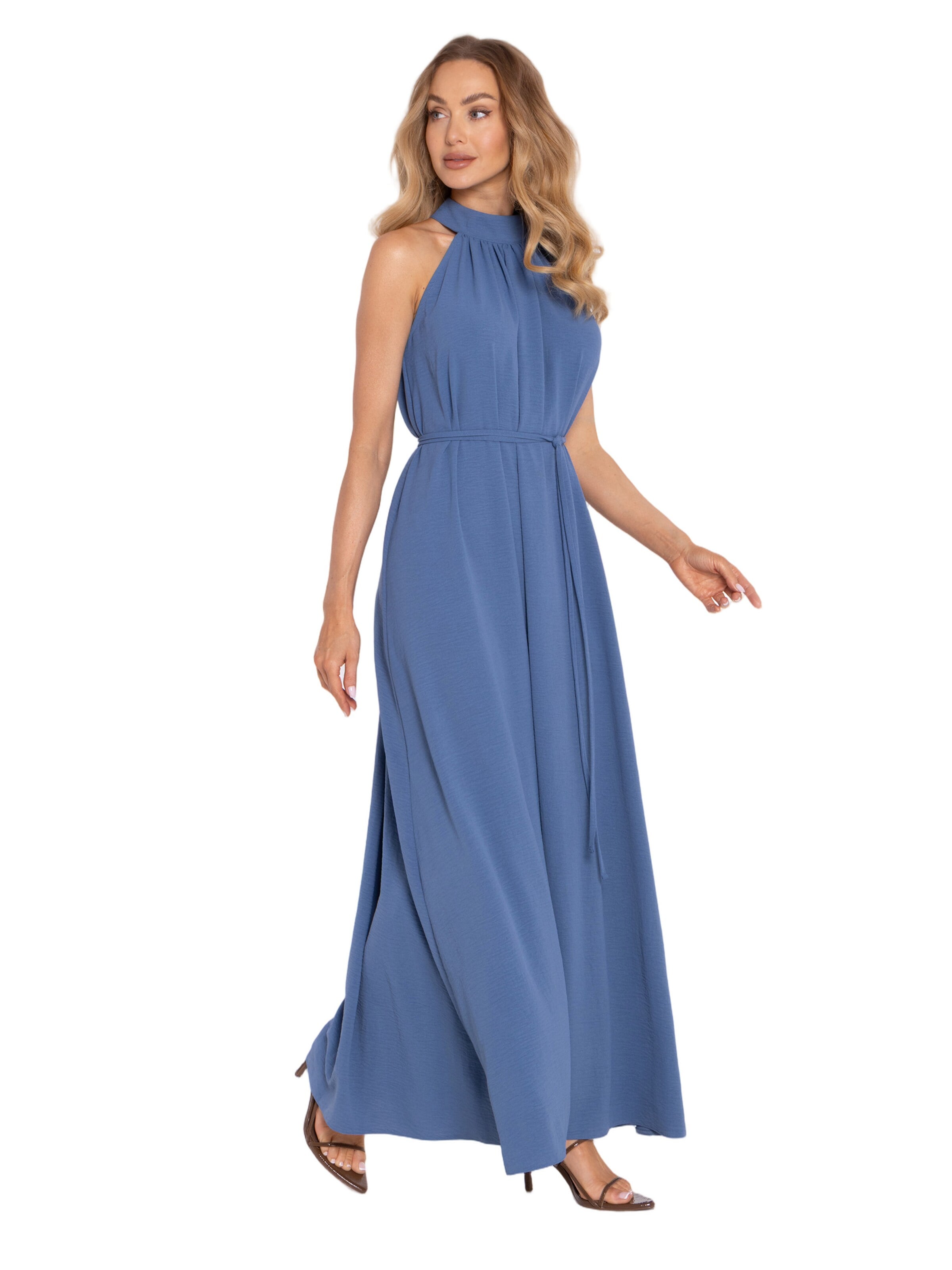 made of emotion Šaty 'Sukienka maxi halter neck z paskiem' – modrá
