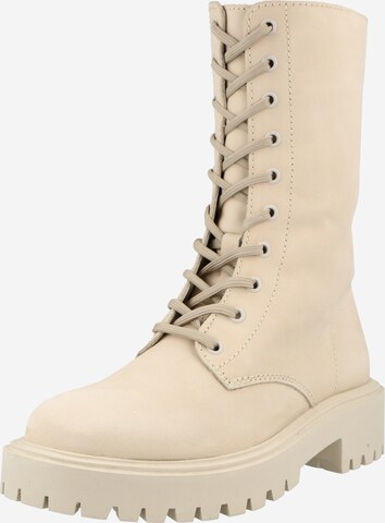 PS Poelman Lace-Up Ankle Boots in Beige: front