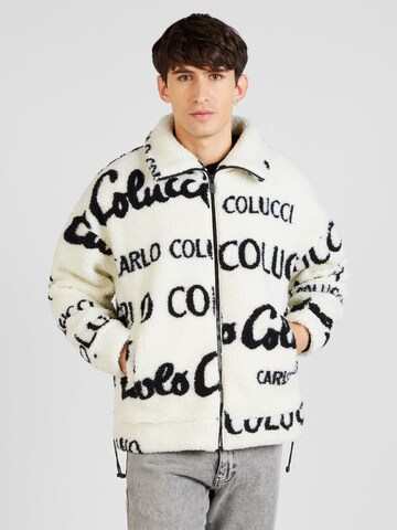 Carlo Colucci Fleece jas in Wit: voorkant