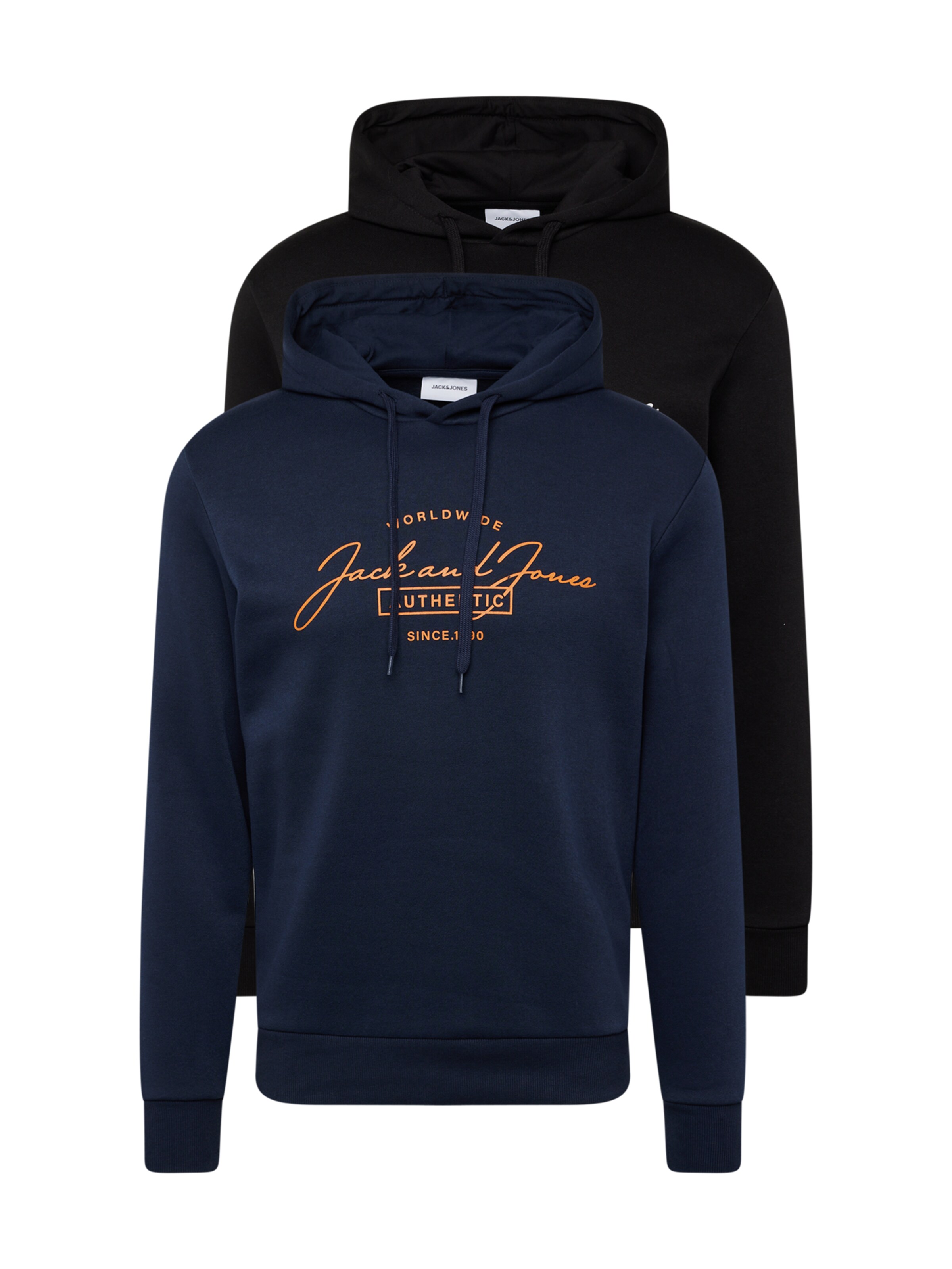 JACK & JONES Mikina 'JJFerris', veľkosť XS - námornícka modrá / oranžová / čierna / biela, Produkt