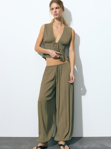 Pull&Bear Ozke Harem hlače | zelena barva
