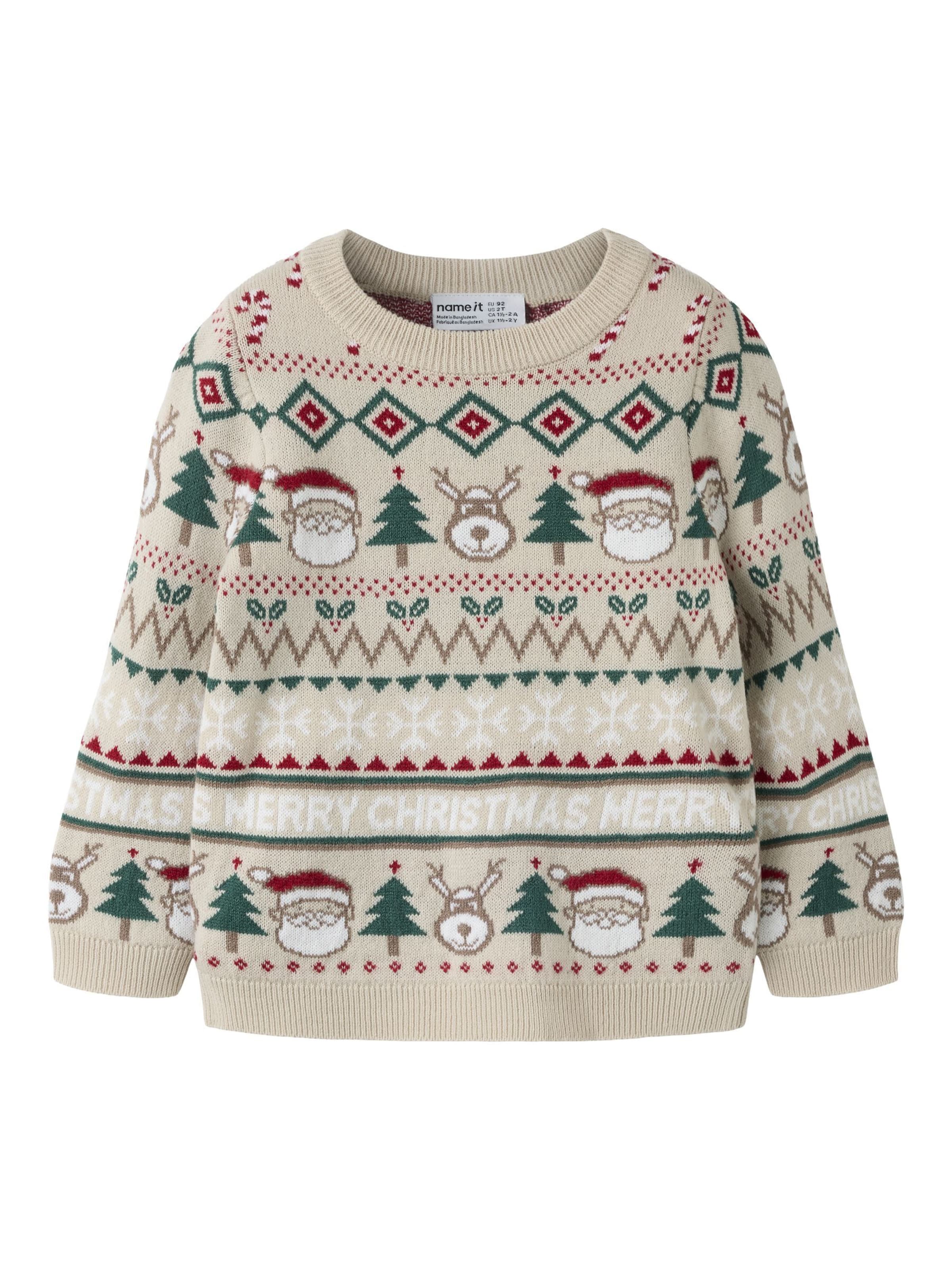 NAME IT Trui in 92 in de kleur Taupe / Groen / Rood / Wit, Productweergave