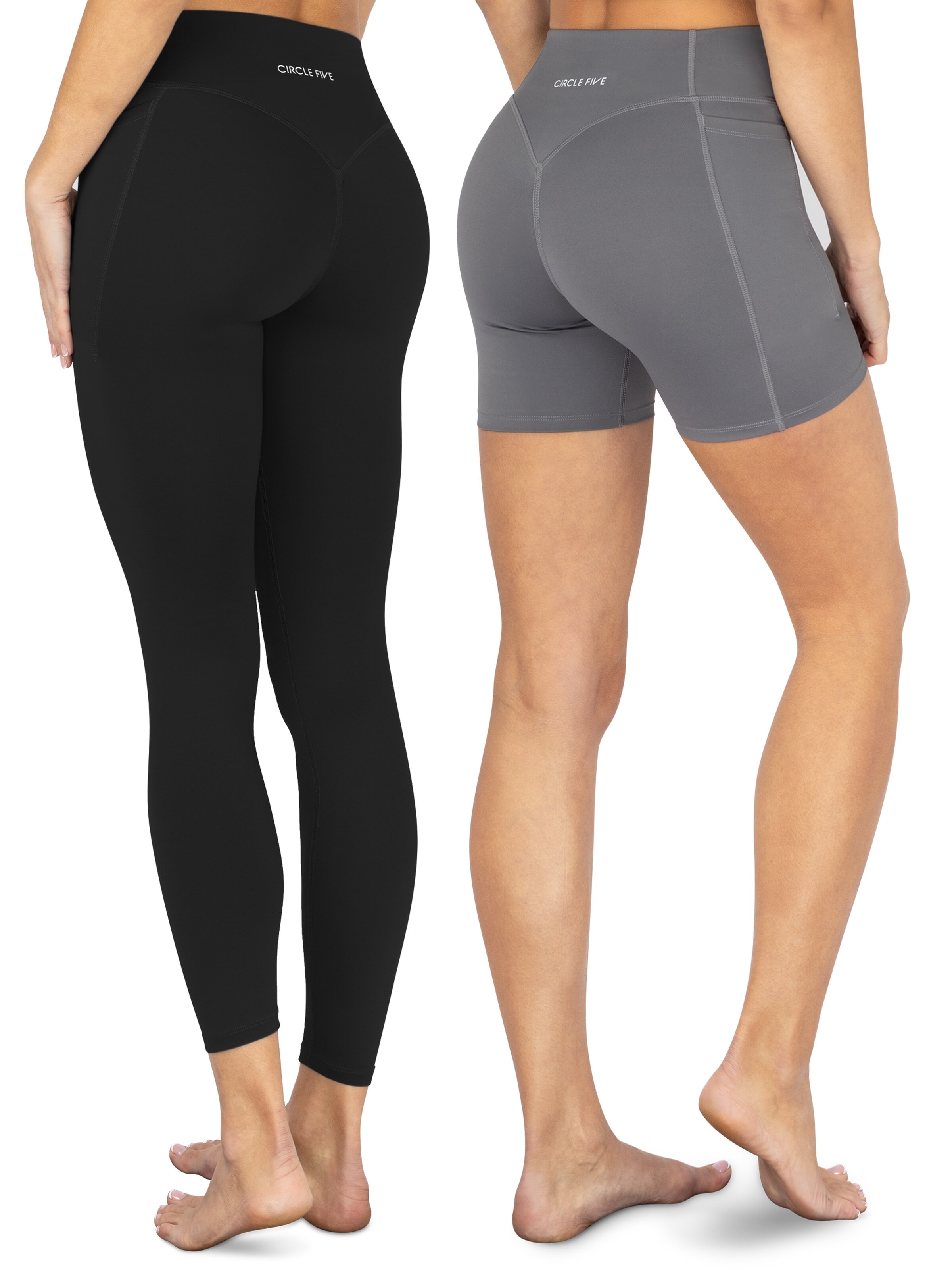 Circle Five Skinny Leggings 'Sport Set 2 pcs (Radlershorts mit Taschen + Leggings mit Taschen)' in Grey