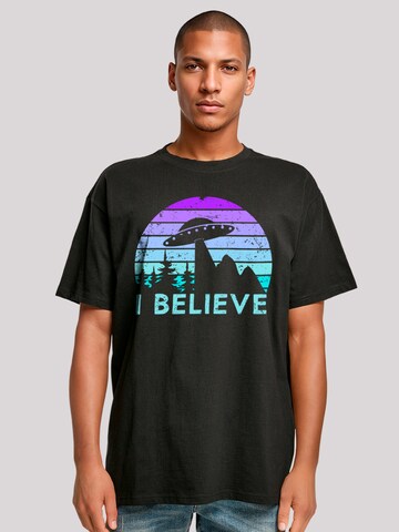 T-Shirt 'I Believe UFO Alien Raumschiff Retro' F4NT4STIC en noir : devant