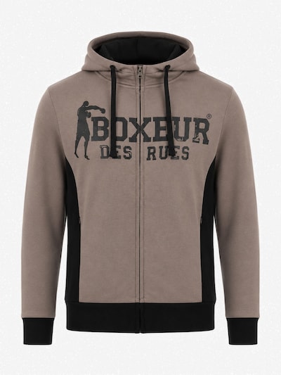 Boxeur des Rues Sweatshirt 'Herren Hoodie Fitted Boxeur des Rues mit Reißverschluss und Kapuze, Taupe-Beige, Schwarzes Logo, Baumwolle' in XL in Beige, Item view