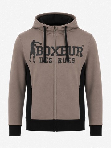 Boxeur des Rues Sweatshirt 'Men's Hoodie Boxeur des Rues Full-Zip Hooded, Taupe Beige, Black Logo, Cotton'‌‌‌ in Beige: Vorderseite