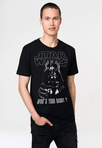 LOGOSHIRT Shirt 'Star Wars - Who's Your Daddy' in Black: front