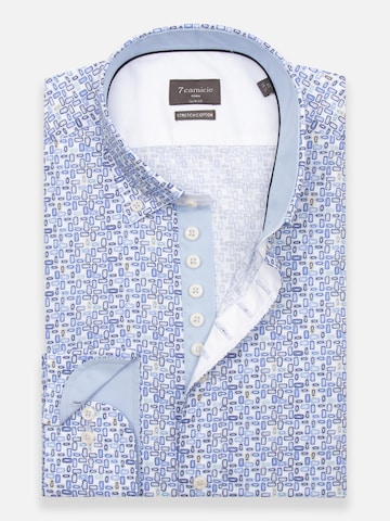 7Camicie - Ajuste estrecho Camisa de negocios 'Donatello Iconic Poplin Stretch Man Shirt White Blue' en blanco
