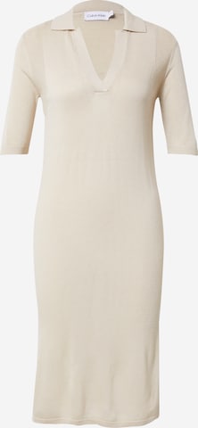 Calvin Klein - Vestido de punto en beige: frente