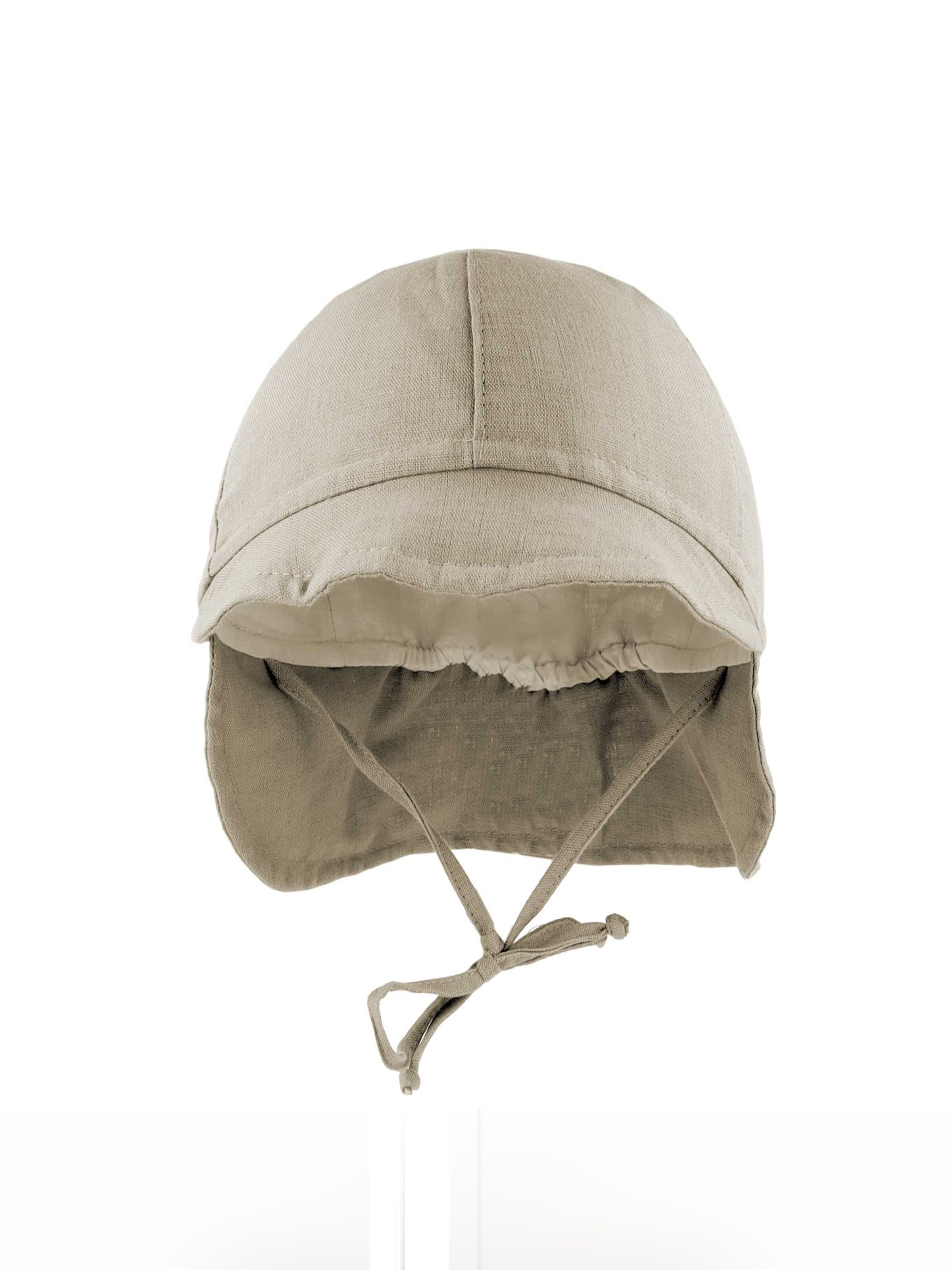 MAXIMO Beanie 'GOTS BABY BOY-Schildmütze, Leinenoptik, Nackenschutz, Futter, Bindeband' in Beige