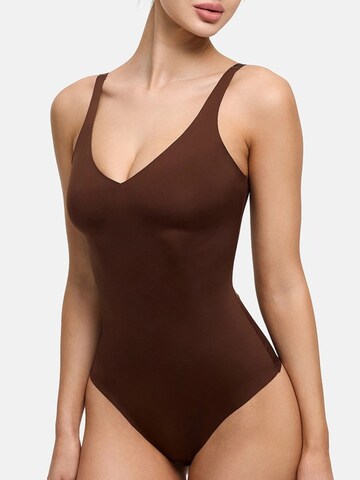 cfab (formerly creamy fabrics) Shaping Bodysuit in Brown: front