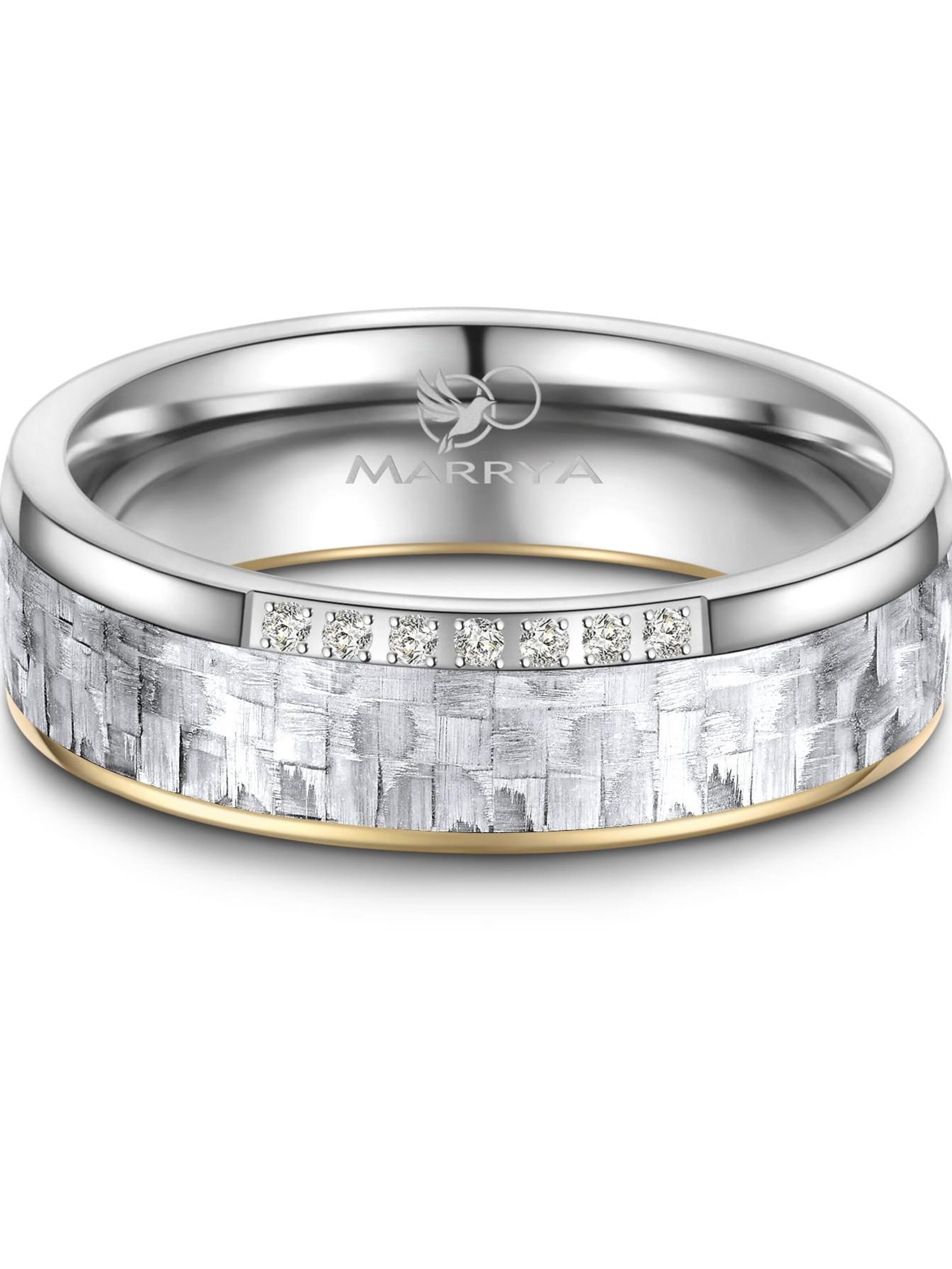 MARRYA Ring 'MARRYA CA-09 Ehering aus Carbon + Titan -Gold plattiert-Weiß' in White