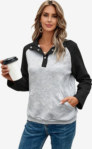 KoJooin Bluzka 'Damen Langarm Pullover mit Polo-Kragen im Colorblock-Design – Lässiger und schlichter Freizeitstyle' w kolorze czarny: przód