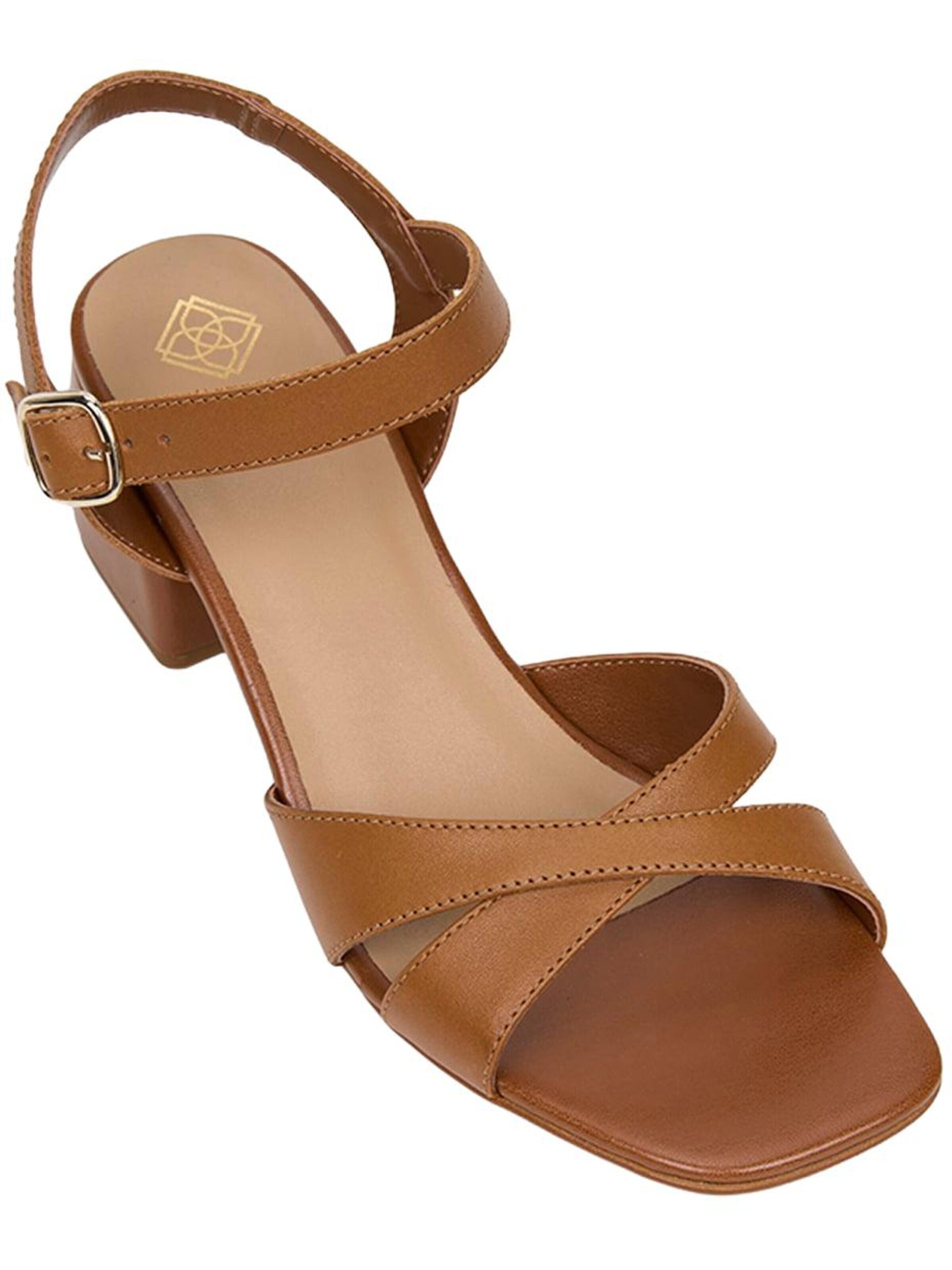 Desa - Sandalias 'DESA Damen-Sandalen aus Leder mit Blockabsatz und Schnallendetail' en marrón