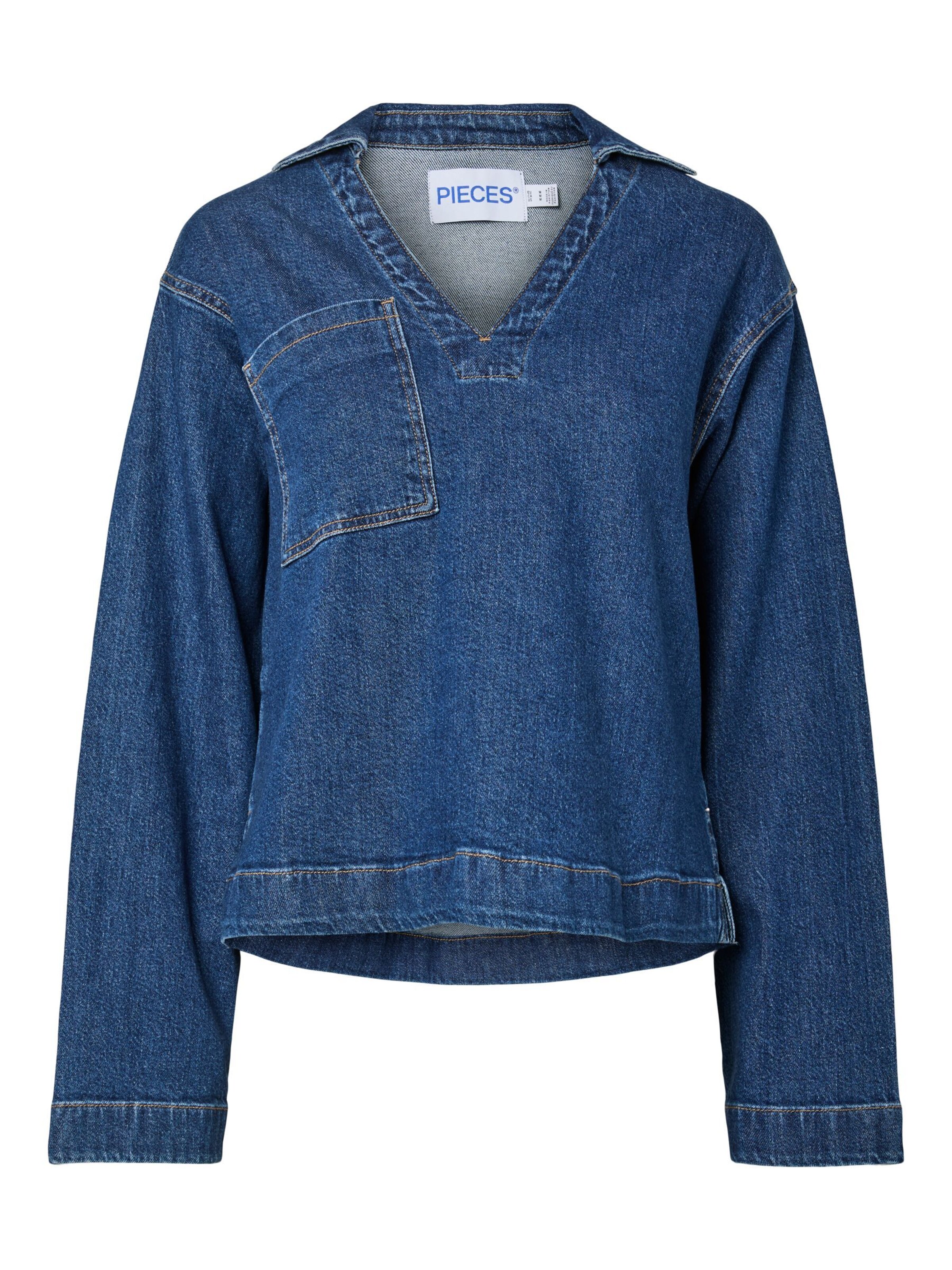 PIECES Blouse 'PCSILKE' in Blauw: voorkant
