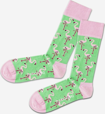 DillySocks Socks 'Flamingo Lawn' in Green: front