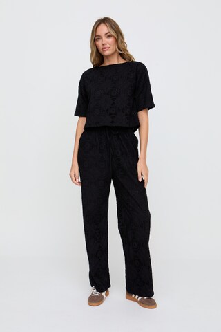 RAFFYA Wide Leg Hose 'Opal Broderie Anglaise' in Schwarz