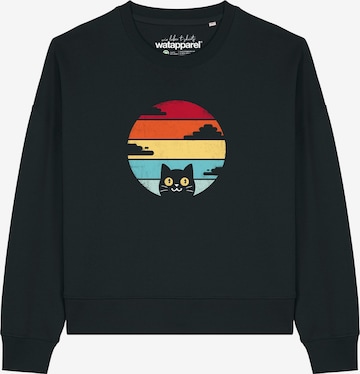Watapparel Sweatshirt 'Retro Sunset Cat' in Schwarz: Vorderseite