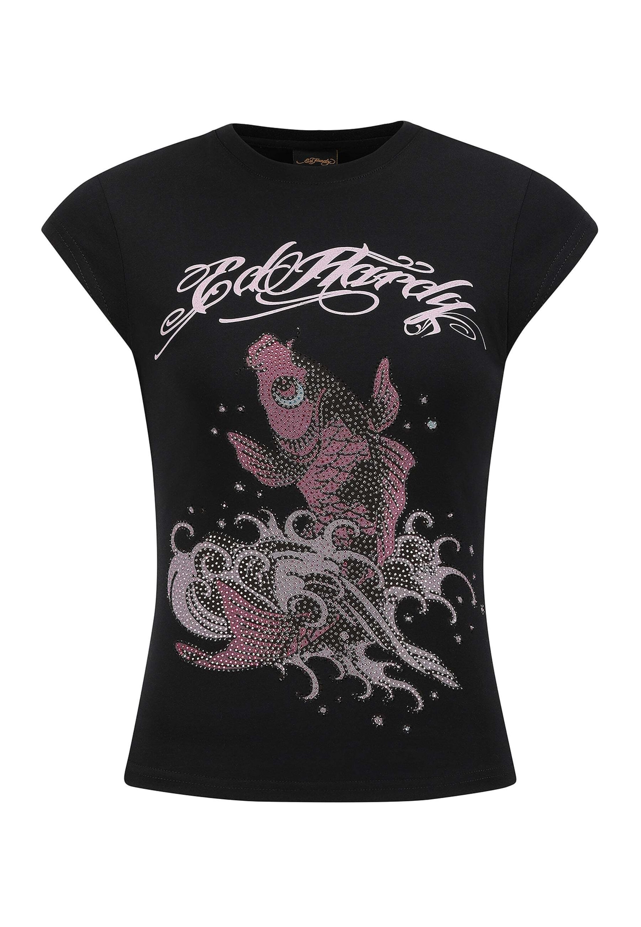 Ed Hardy Футболка 'Koi Fisch Steinen' в Черный: спереди
