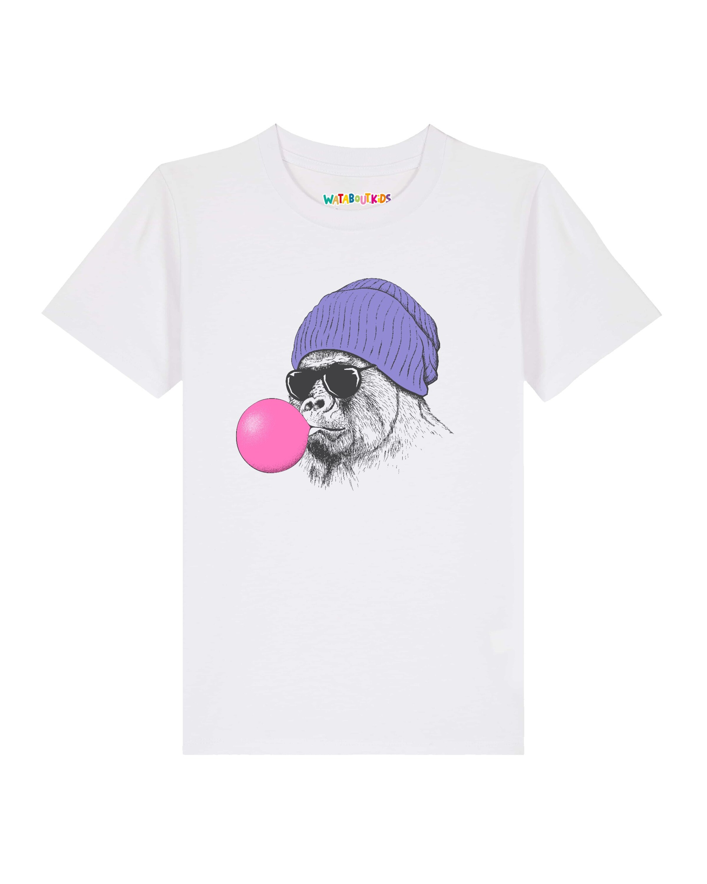 watabout.kids Shirt ' Gorilla Kaugummi ' in Wit: voorkant