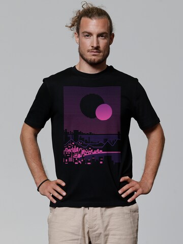 Maglietta ' Sun and Moon Skyline ' di Watapparel in nero: frontale