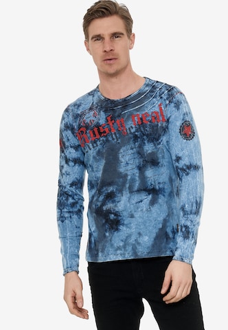 Rusty Neal Langarmshirt mit coolem Print in Blau: predná strana