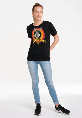 LOGOSHIRT Shirt 'Looney Tunes – Bugs Bunny Logo' in Zwart