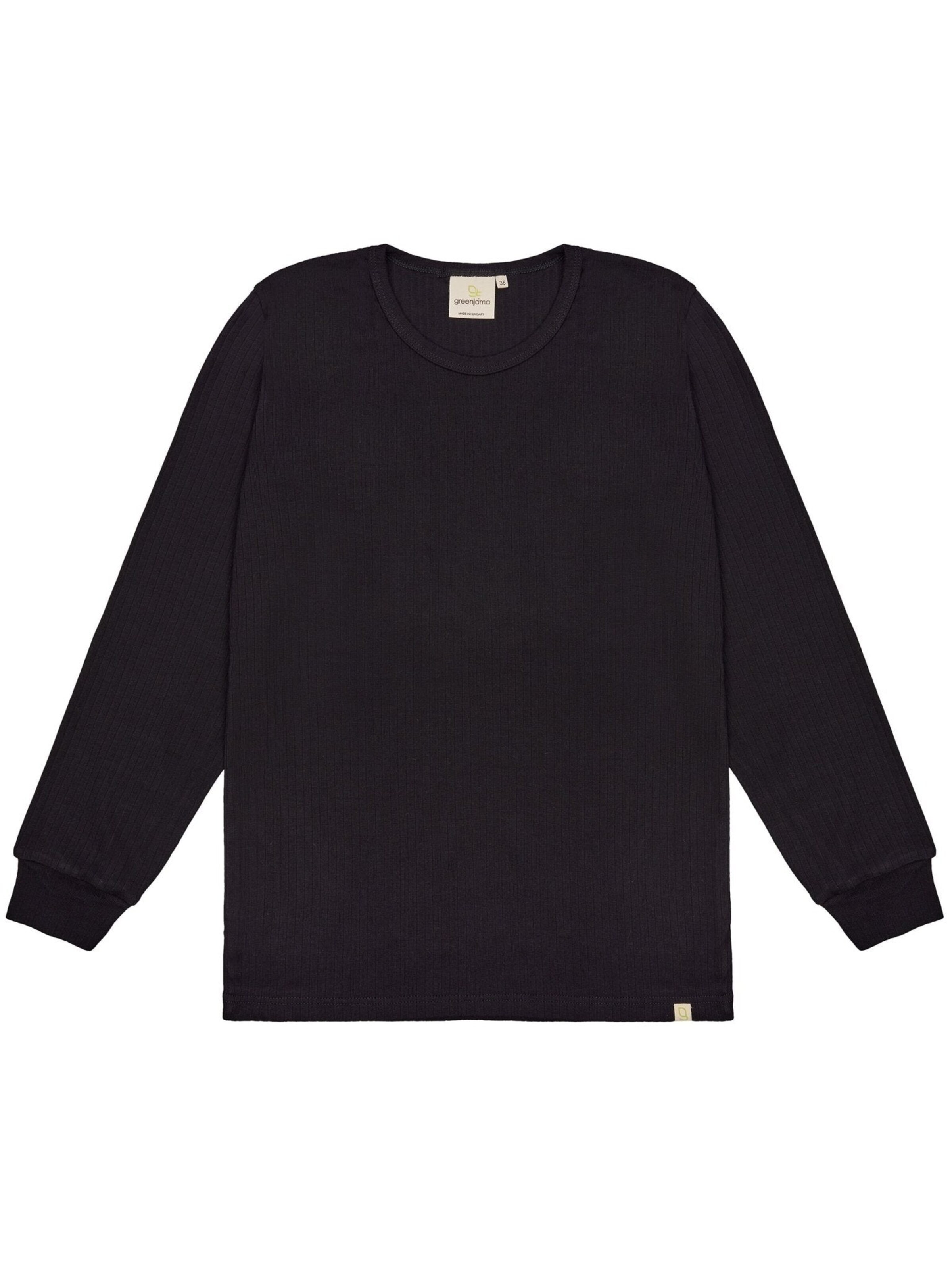 greenjama Schlafshirt 'Derby-Rib'‌‌‌‌‌‌ in Schwarz: Vorderseite