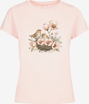T-shirt 'Vogelnest Blumen' F4NT4STIC en rose : devant