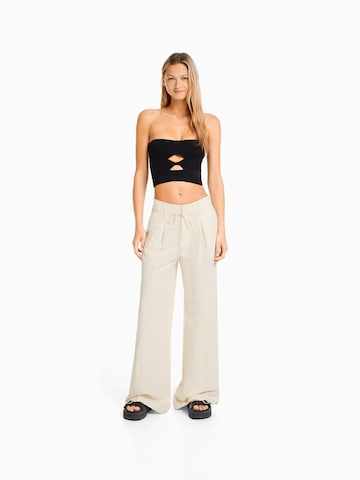 Bershka Wide leg Veckad byxa i beige