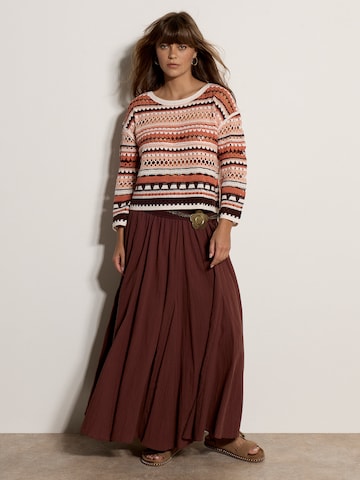 Apricot Tonal Stripes Crochet Top ' ' in Orange