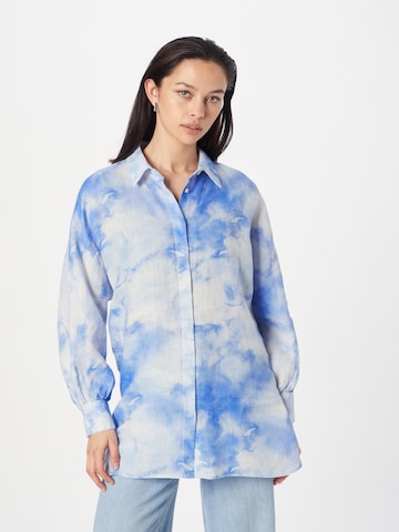 120% Lino Blouse in Blauw: voorkant