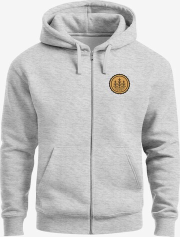 Neverless Sweatjacke 'Bäume Badge' in Grau: Vorderseite