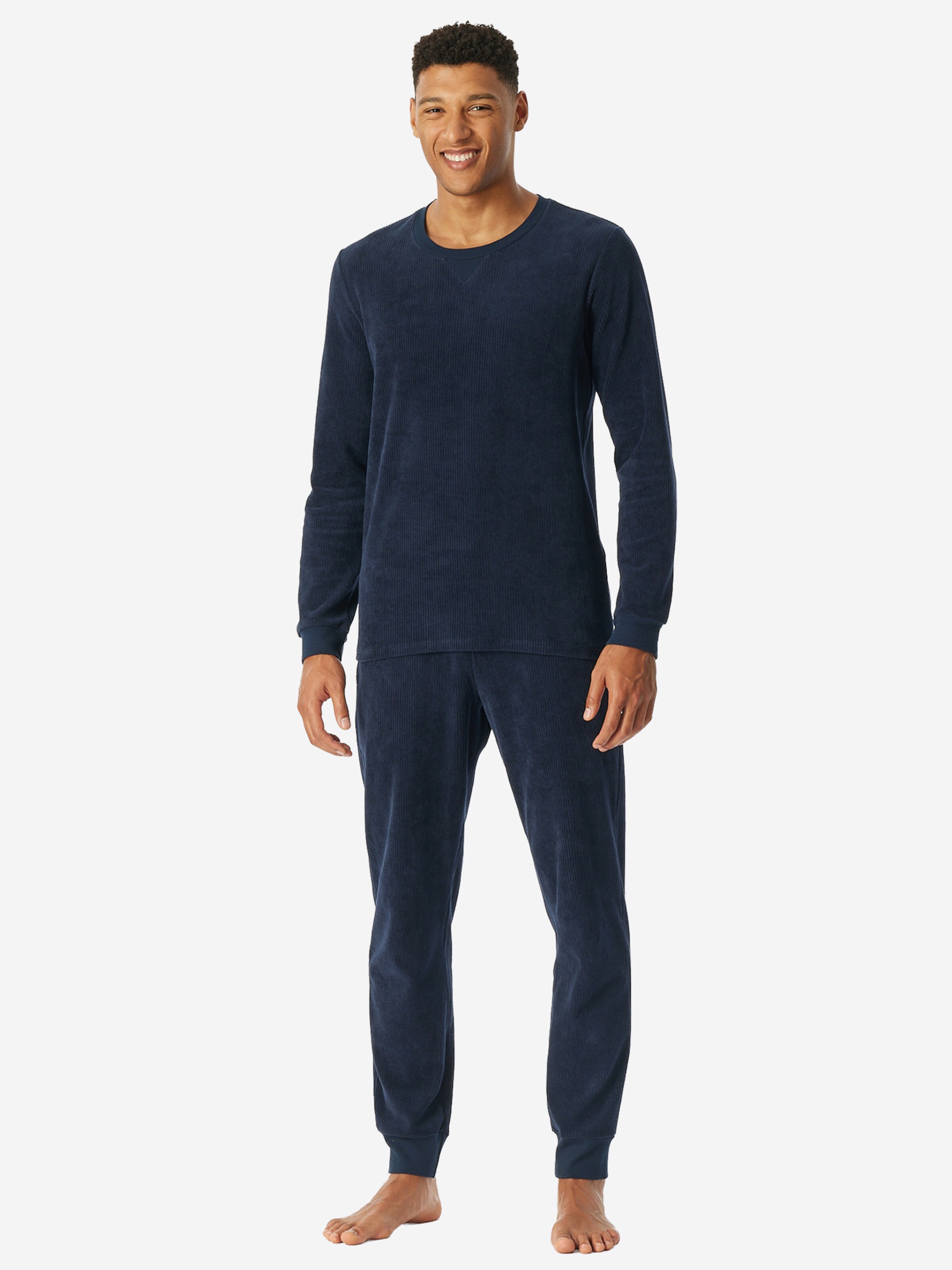 SCHIESSER Pajamas long ' Selected Premium Warming ' in Blue