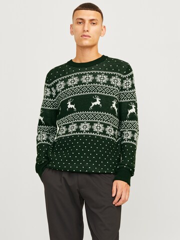 JACK & JONES Sveter 'JJXmas Gabriel' - Zelená: predná strana