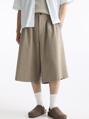 Pull&Bear Wide leg Pleat-front trousers in Grey: front