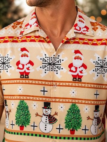 King Kameha - Ajuste regular Camisa 'Christmas Rows' en beige
