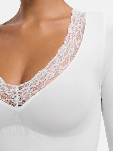 cfab - Body moldeador 'Clean Longsleeve V-Neck with Lace Sculpting Bodysuit with Slip' en blanco