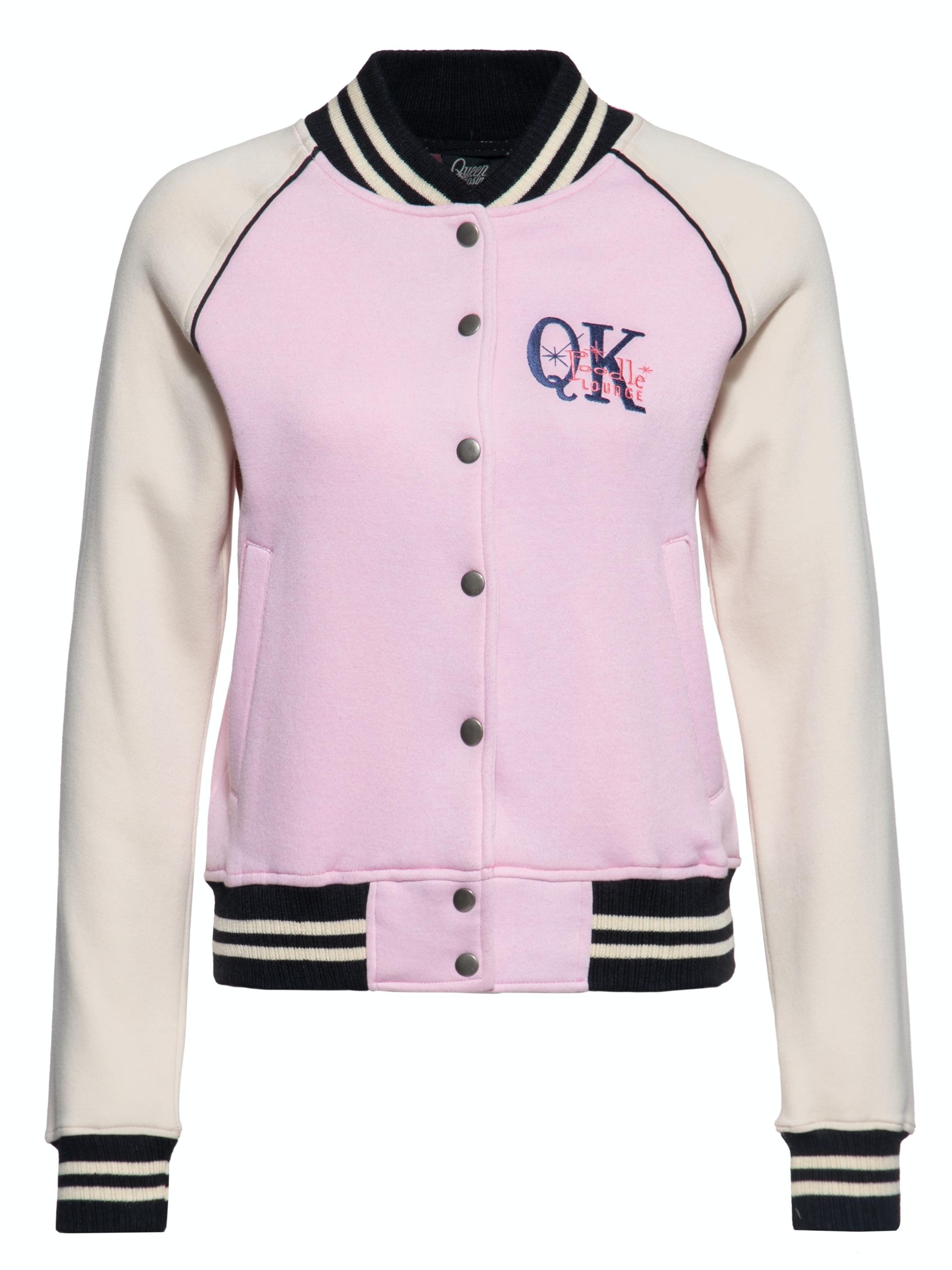 Queen Kerosin Between-Season Jacket 'Poodle Lounge' in Pink: front