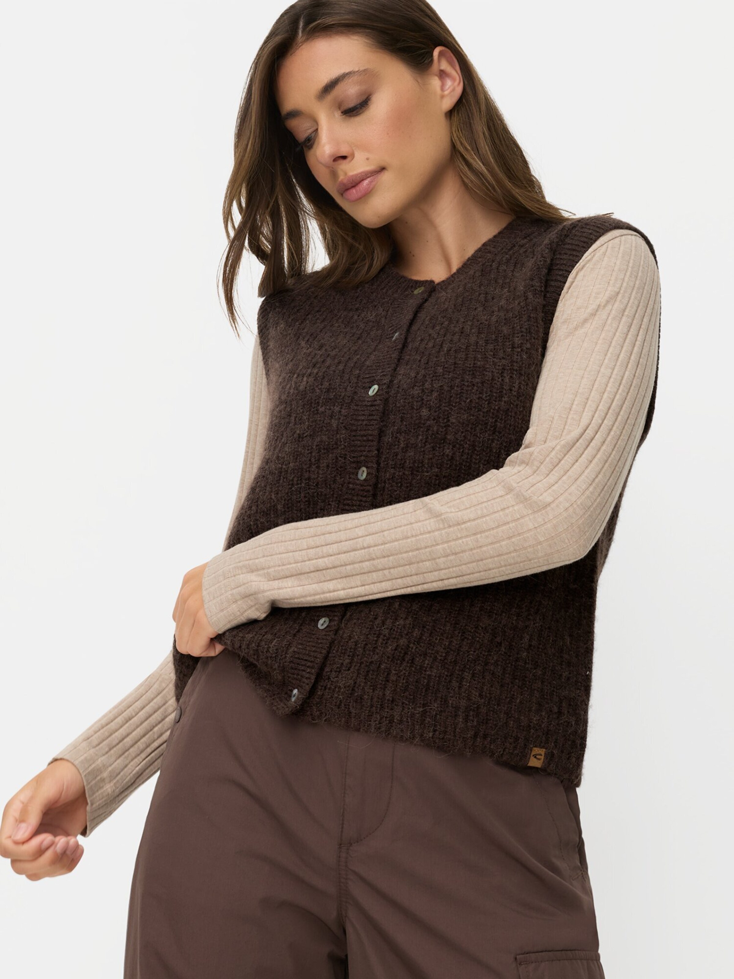 CAMEL ACTIVE Strickweste mit Knopfleiste in Braun