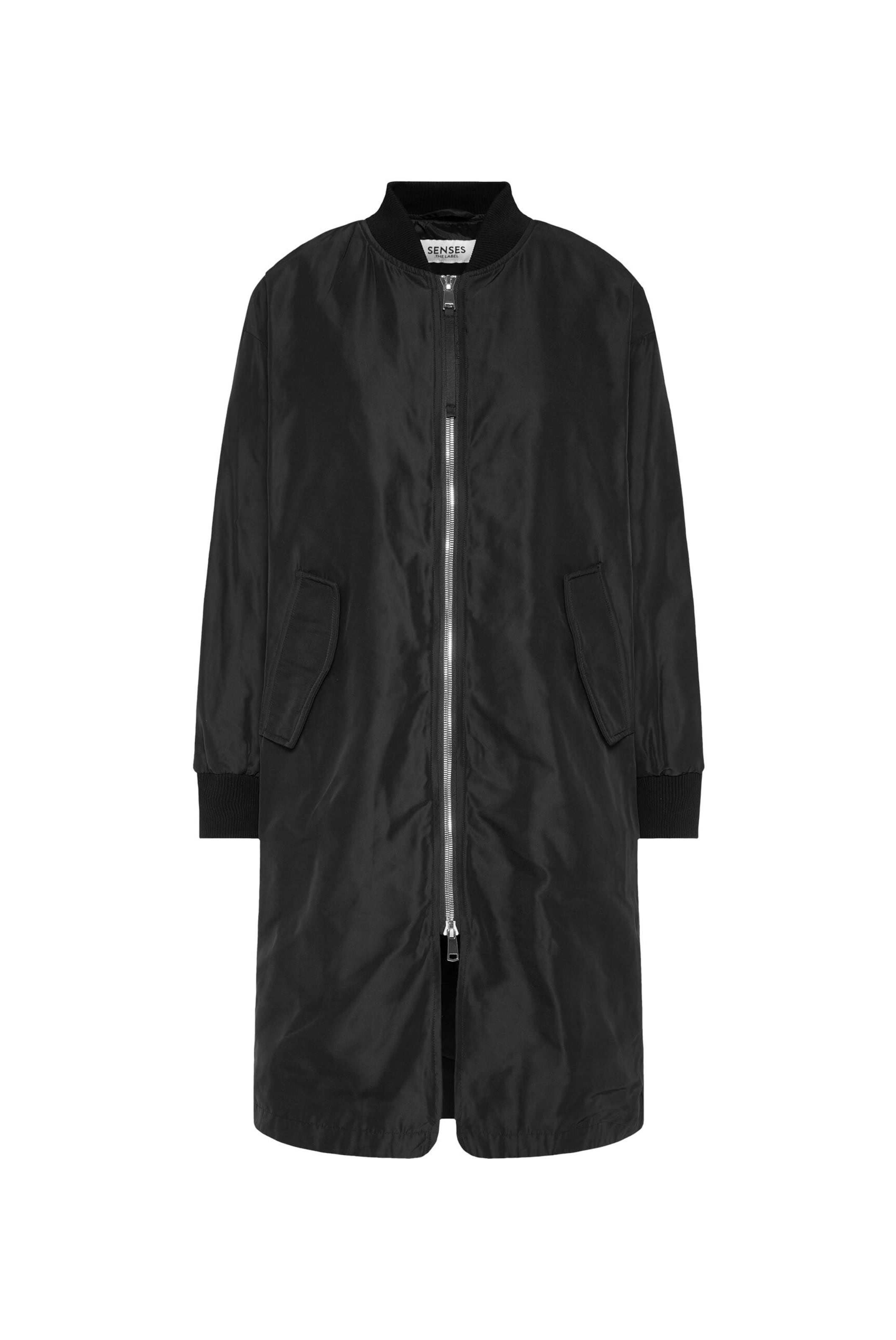 SENSES.THE LABEL Lange Jacke O:HIO im Blouson-Stil in Schwarz: Vorderseite
