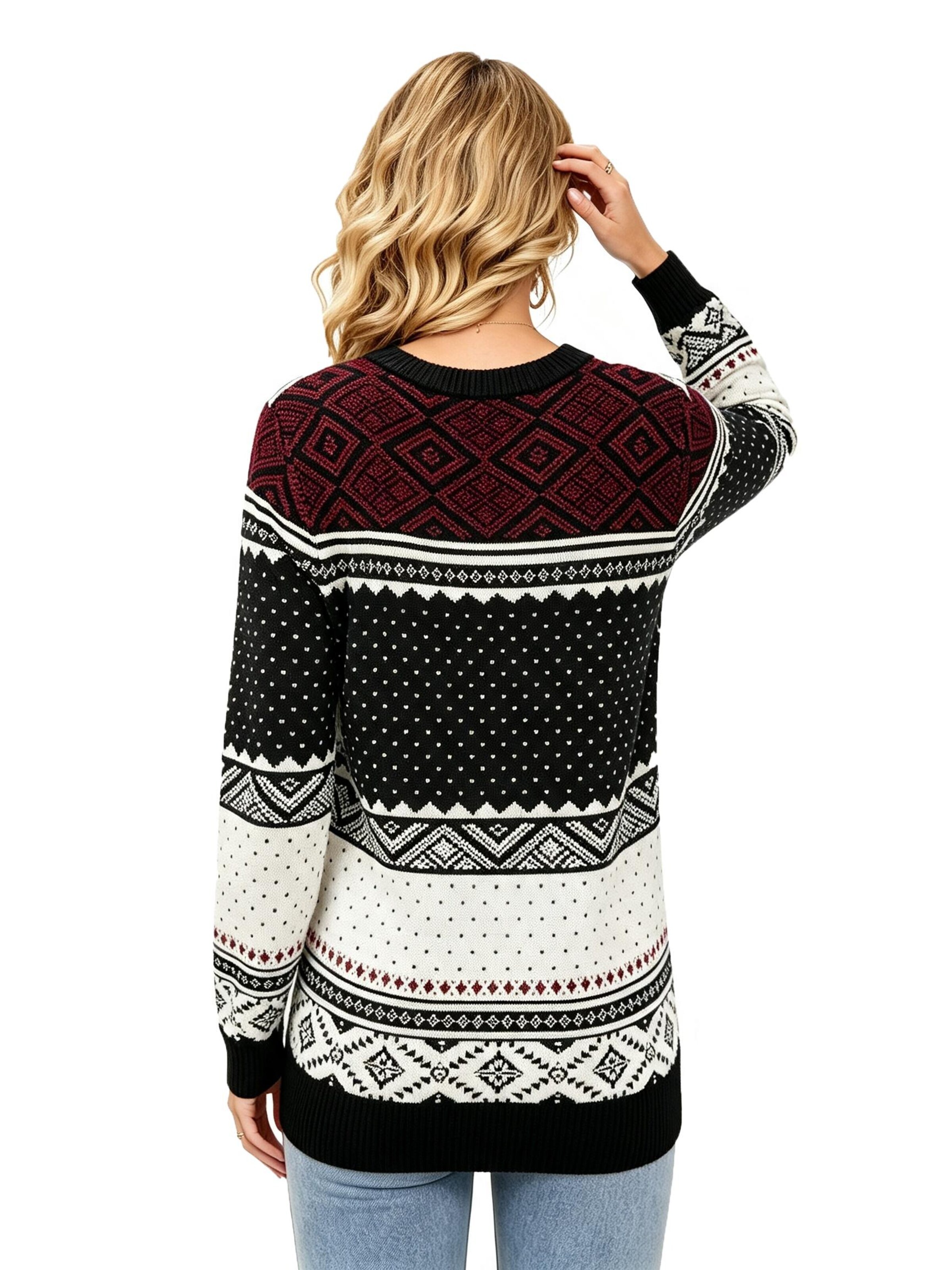 KoJooin Svetr 'Weihnachtspullover für Damen Langarm Pullover mit Rundhalsausschnitt' – černá