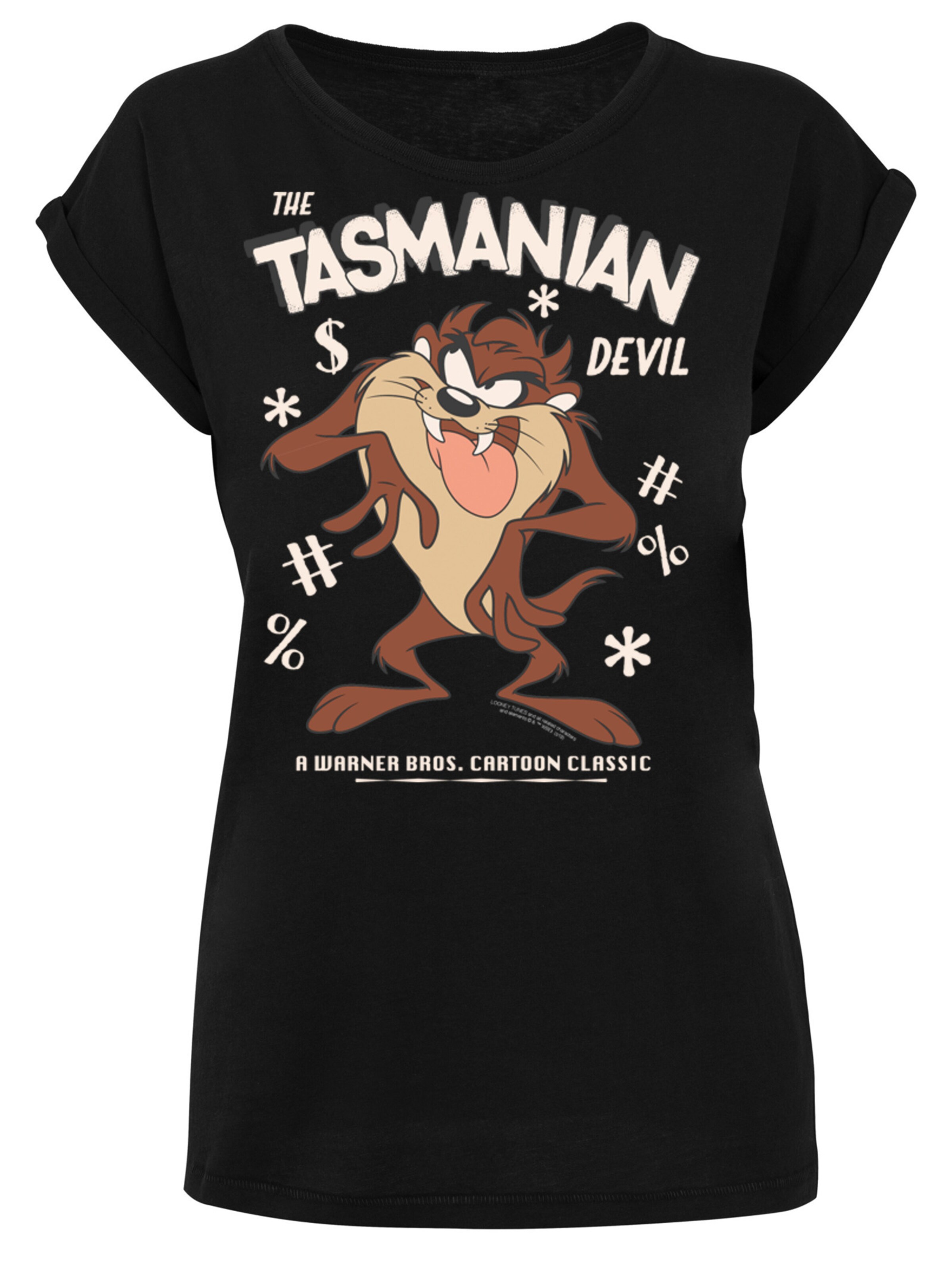 F4NT4STIC Shirt 'Looney Tunes Taz Vintage Tasmanian Devil Cartoon' in Zwart: voorkant