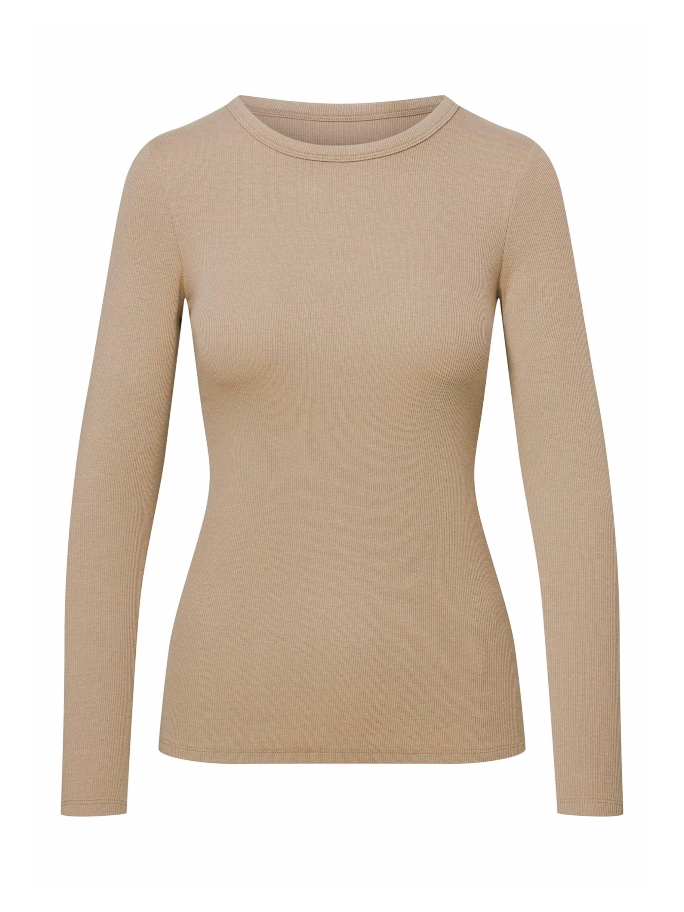 Maglietta 'Figurbetontes Ripp-Langarmshirt aus Viskosemix, Jody 2' di ESOTIQ in beige: frontale