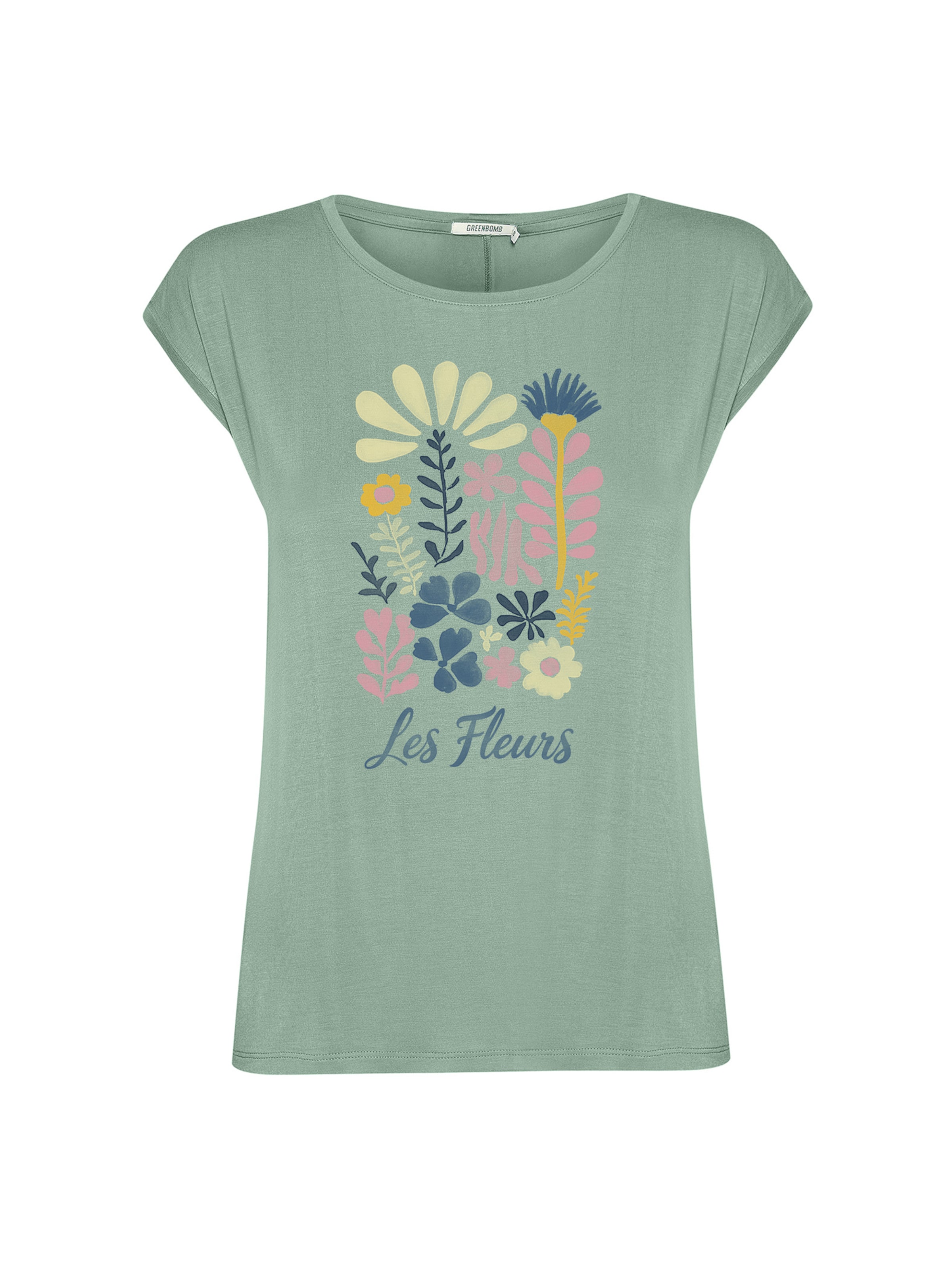 GREENBOMB T-Shirt 'Timid Les Fleurs' in Grün: Vorderseite
